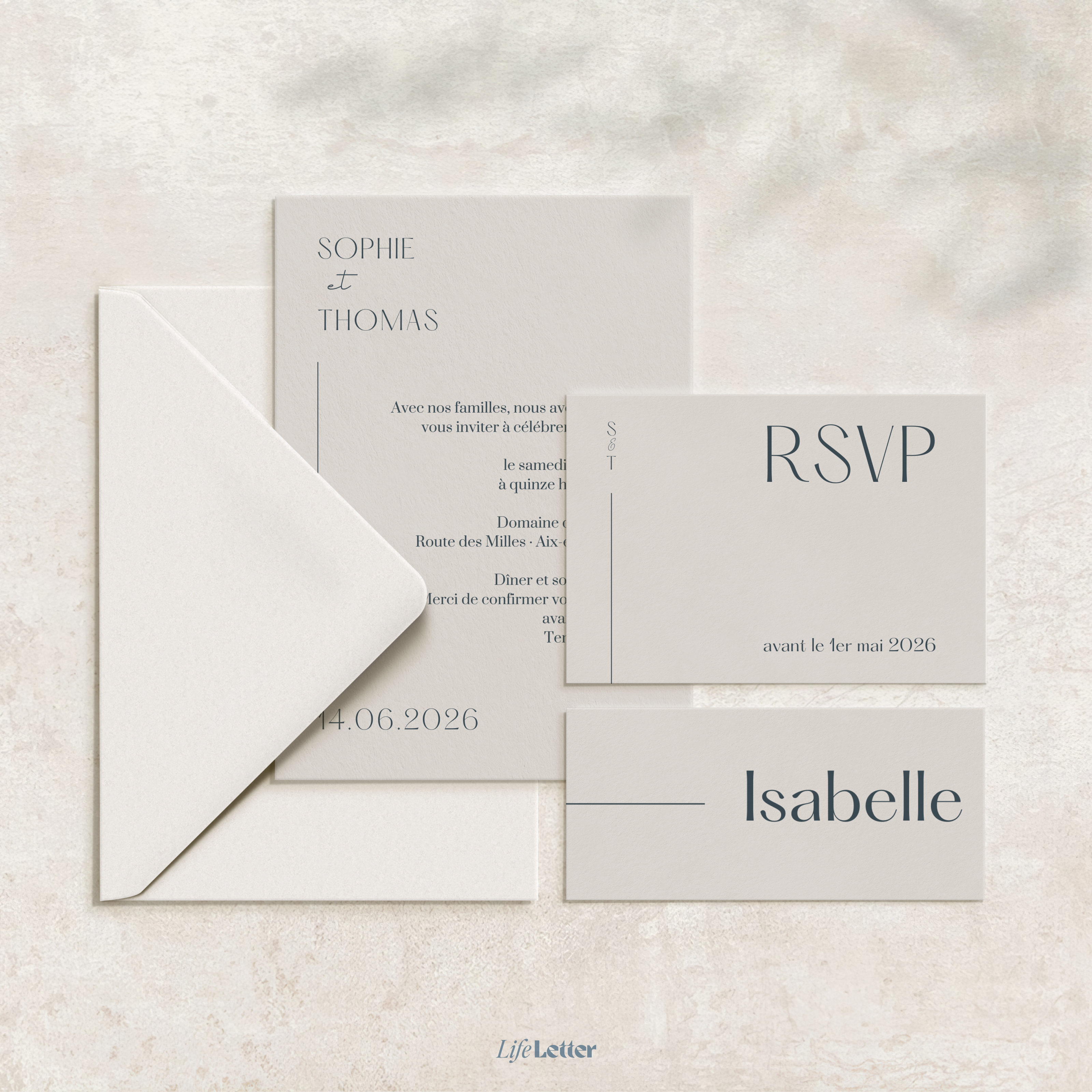 Bundle invitation mariage collection Sunset beige – visuel fiche produit format carré