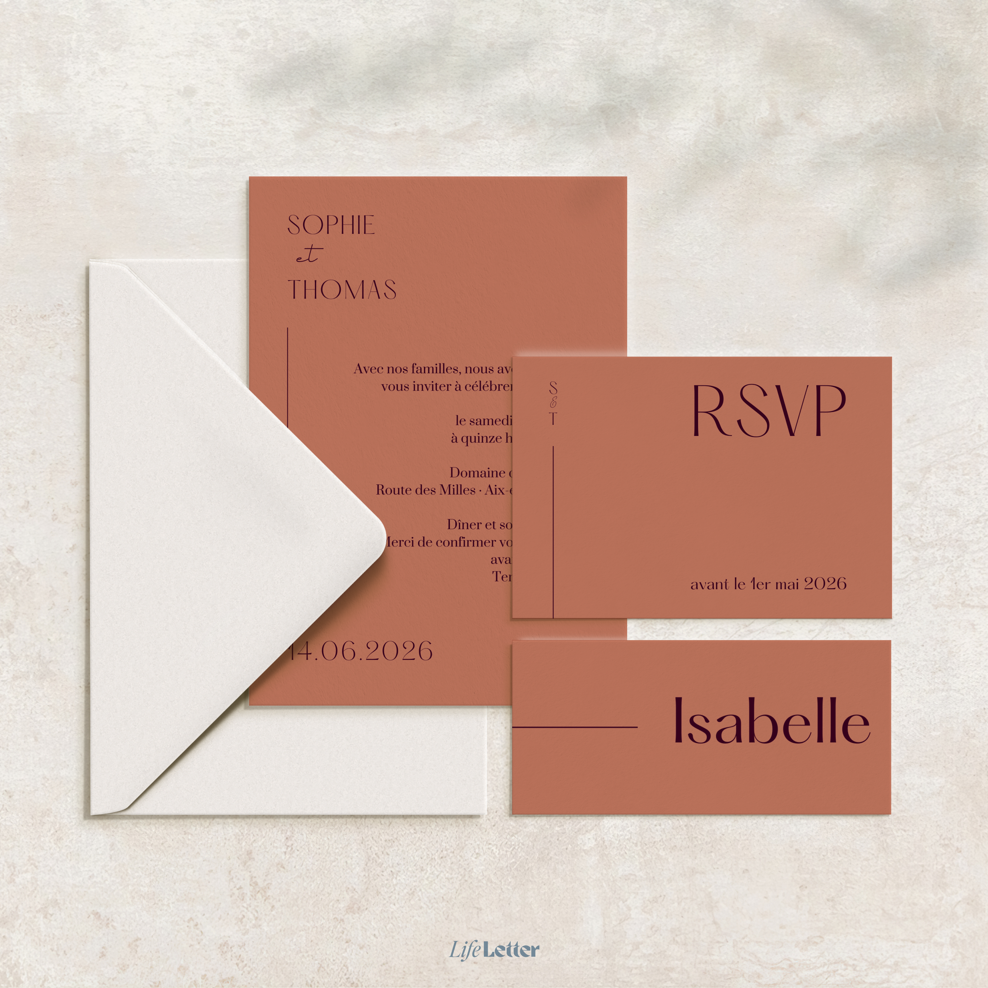 Bundle invitation mariage collection Sunset Coral – visuel fiche produit